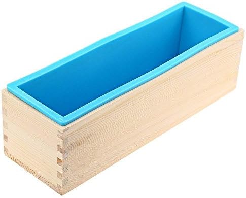Wewin Rectangular Wooden Soap Mold with Silicone Liner and DIY Loaf Swirl Soap Mold Tool DIY Soap Candle Mould 1200g (Blue)