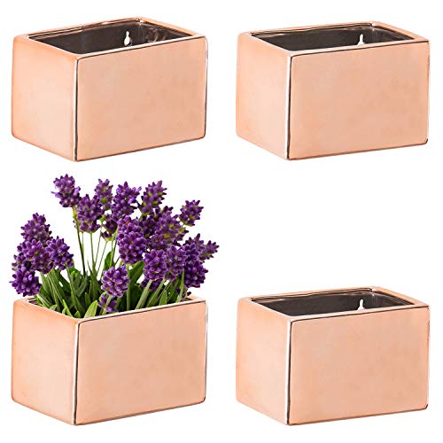 MyGift Wall Hanging Rose Gold-Tone Ceramic Planter Boxes, Set of 4