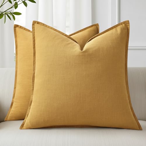 decorUhome Mustard Yellow Linen Pillow Covers