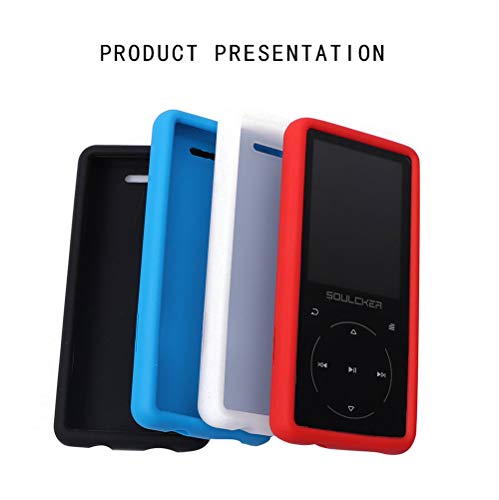 Esimen Premium Silicone Case for Soulcker MP3 Player Tempered Glass Screen Film Screen Protector Cover Travel Carry Pouch Sleeve (Red)