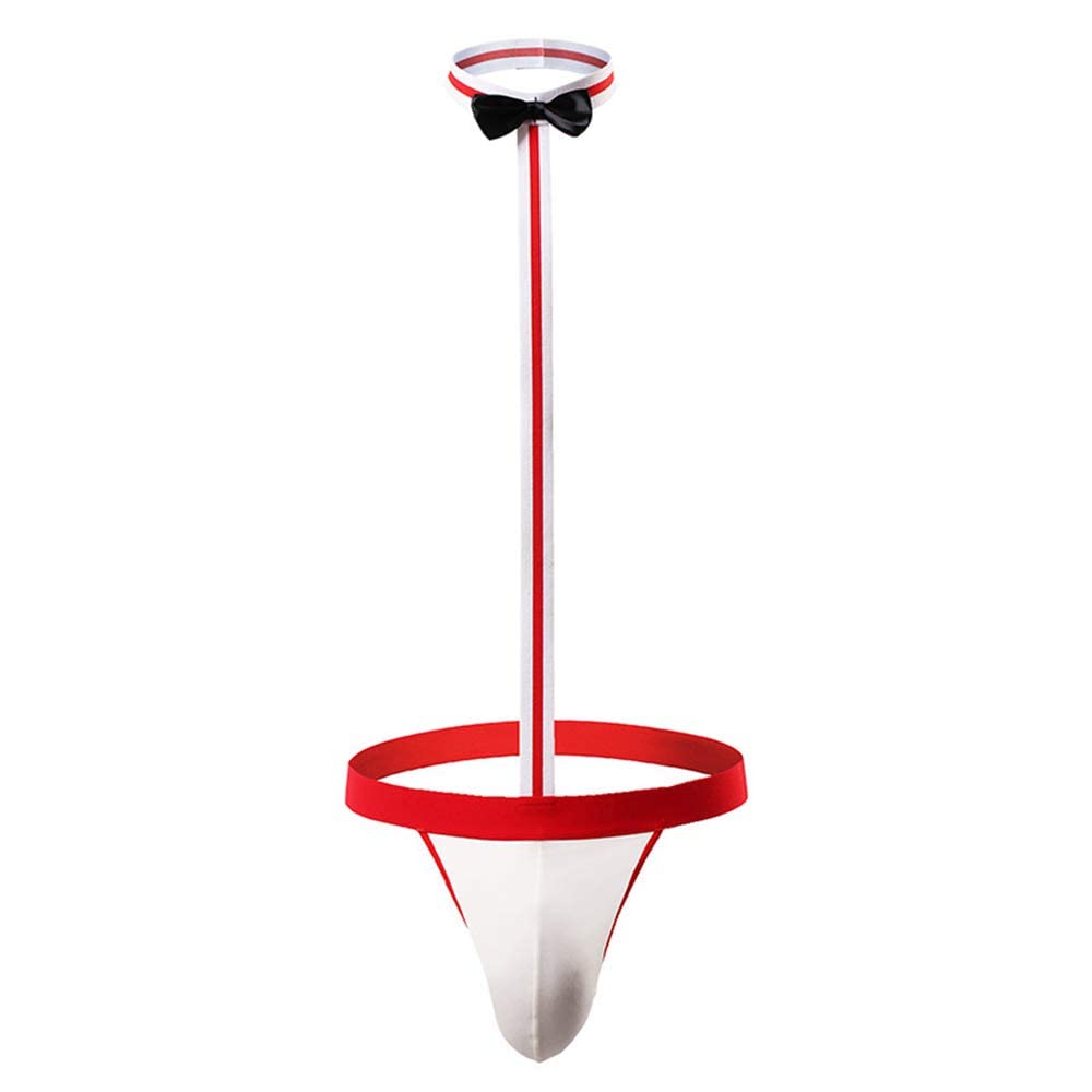 Bommi Fairy Men's Waiter Cosplay Bow Tie Bodysuit Thong Butler Teddy Costume Funny Novelty Gift (Red)