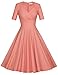 MUXXN Women's 50s Retro Solid Patchwork Pleated Swing Dress (L, Pink)