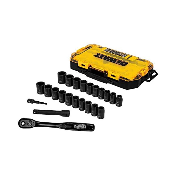DEWALT Impact Socket Set, 1/2″ Drive, For SAE and Metric Fasteners, 23Piece, Retaining Pin