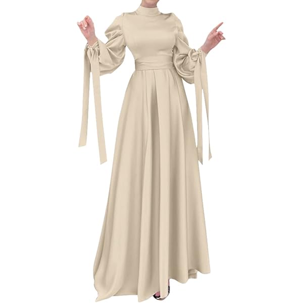 PINUPART Women's Elegant Empire Waist Long Sleeve Satin Maxi Dress, Deep Jade, Small Clothing, Shoes & Accessories
