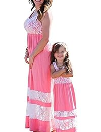 BYM Mammy Daughter Trajes de Verano sin Mangas Rayas Casual Print Tank Maxi Vestido Largo