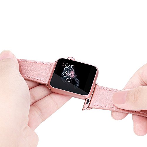 Marge Plus Compatible with Apple Watch Band 38mm 40mm, Genuine Leather iWatch Strap Compatible with Apple Watch Series 5 4 (40mm) Series 3 2 1 (38mm) Sport and Edition, Rose Gold
