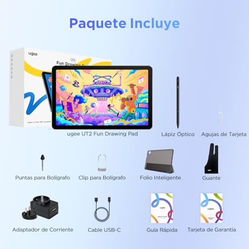 UGEE UT2 Tablet Independiente 10,36 Pulgada - 6GB+128GB, Pantalla 2K Ultra HD Totalmente Laminada, 8.0MP Cámara Frontal y Trasera, Tableta Android 14, Batería de 7000mAh, Incluye U-Pencil