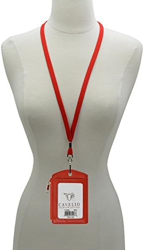 Cavelio ID Solid Colors Lanyard and Leather Badge Holder with Neck Strap (Lanyard-Red, ID-Red)