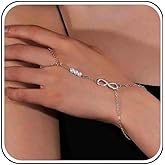 Ximdble Vintage Pearl Finger Ring Bracelet Pearl Wrist Chain Bracelet Boho Pearl Chain Slave Bracelet Silver Infinite Hand Chain Bracelet for Women