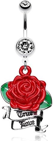 Full Bloom Rose Mini Banner Belly Ring (Red)