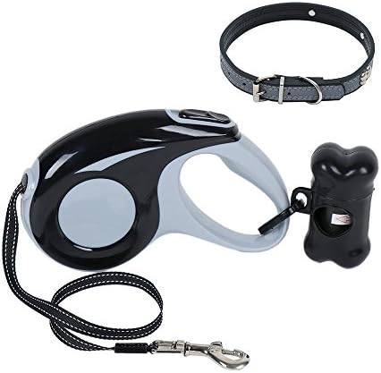 Retractable Dog Leash, Durable Automatic Extendable Traction Rope for Petite Medium Large Breed Dogs 16ft Long Nylon Ribbon One Button Brake &amp; Lock Safety(Black)