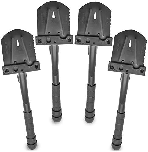 Emergency Zone 11-in-1 Collapsible Folding Military 15.5 Inch Survival Shovel Multitool with Carrying Case. Great for Hiking, Camping, Backpacking, Gardening, and for Keeping in Your Car. 4 Pack