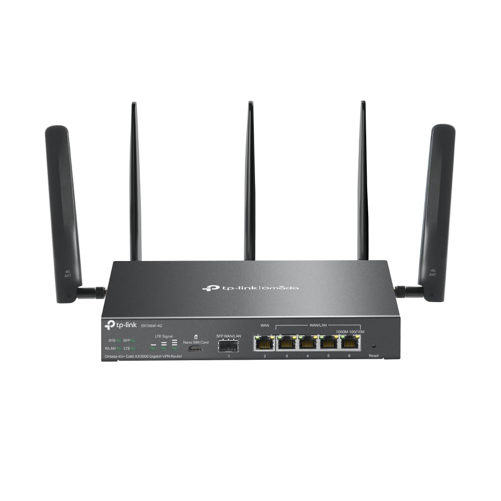 Omada ER706W-4G, 4G+ Cat6 AX3000 Gigabit VPN Gateway Router