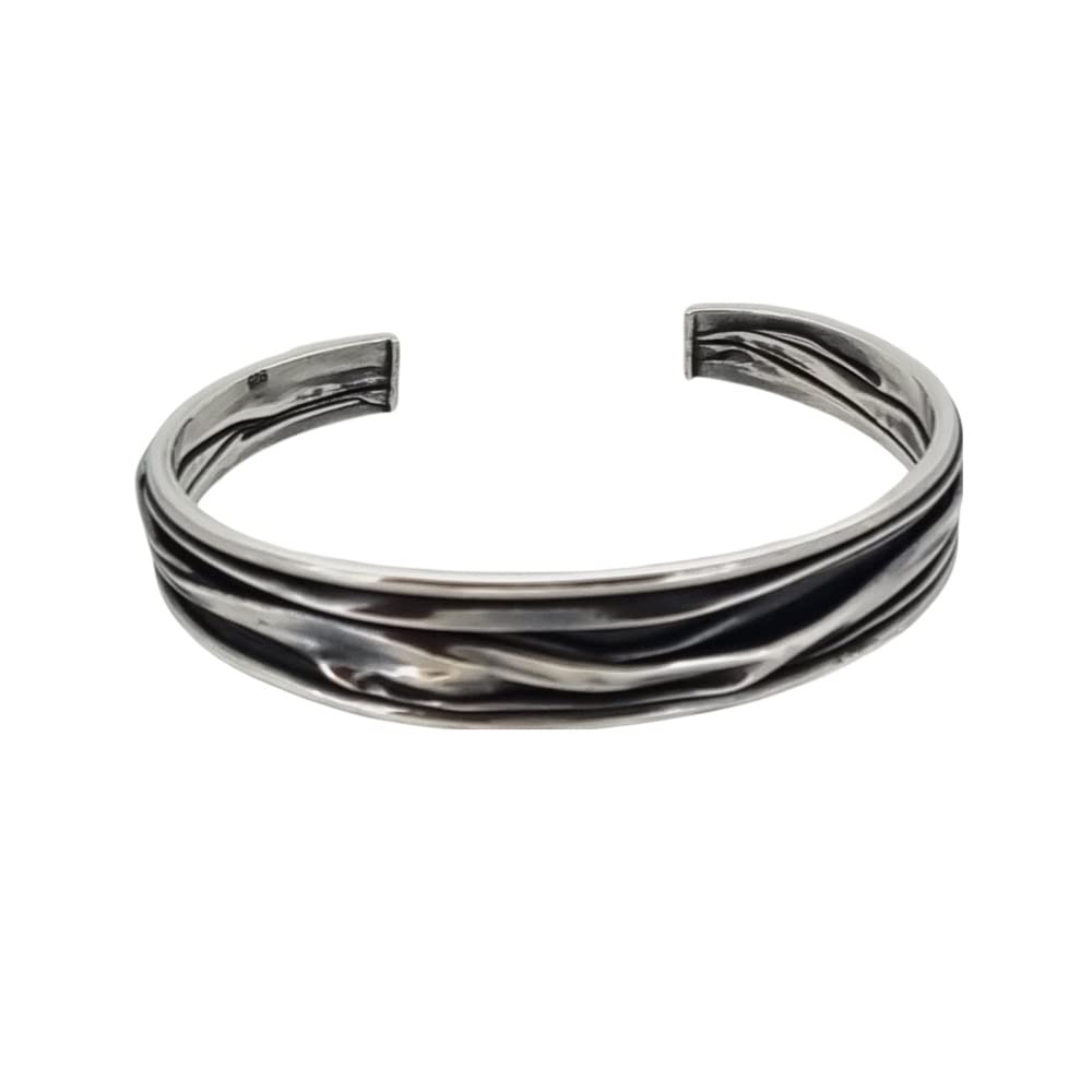 Treasure Bay Women's Bangle - 925 Sterling Silver Cuff bangle Bracelet Crushed Style bangel for Ladies and Girls (12mm Crushed Tapper)