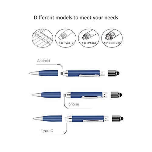 The perseids 5 in 1 Multifunction Pen, Writing Ballpoint Pen with Stylus, USB 32GB Flash Drive, Touch Pen Built-in Cable Compatible with Type C Devices, Business Gift for Men Women Blue