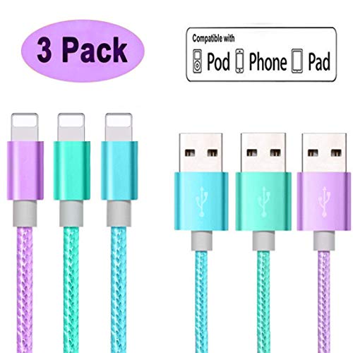 image for YoRoucI Charger Cable for Phone, 3 Pack 6 FT Nylon Braided USB Fast Ch