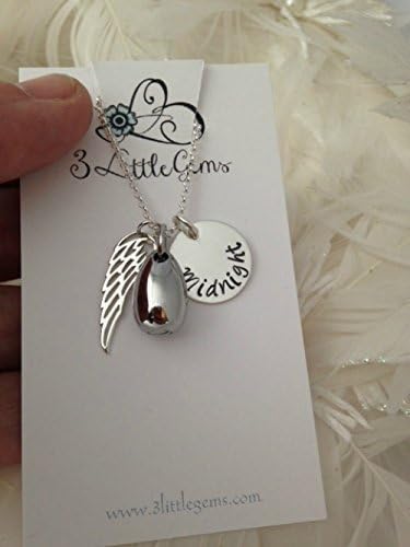 A Sterling Silver Angel Wing Personalized Hand Stamped Memorial Keepsake Necklace with discreet Cremation Teardrop Urn Pendant -Remembrance Bereavement Jewelry -