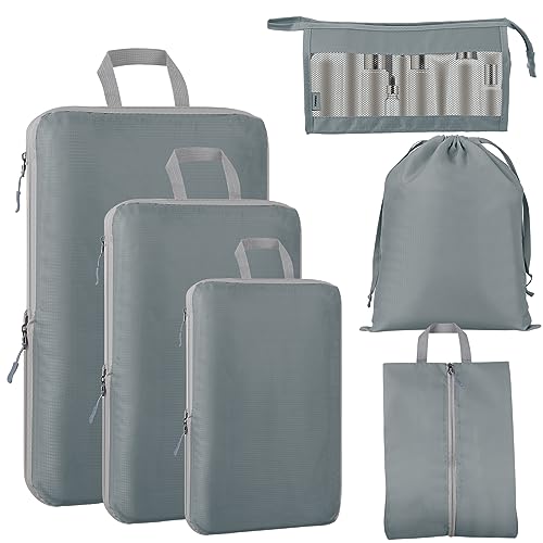 Compression Packing Cubes for Suitcase, GEEDIAR 6 PCS Travel Bags Organizer for Luggage, Travel Organizer Cubes for Travel Essentials, Lightweight Packing Cubes for Travel Accessories with Shoe Bag