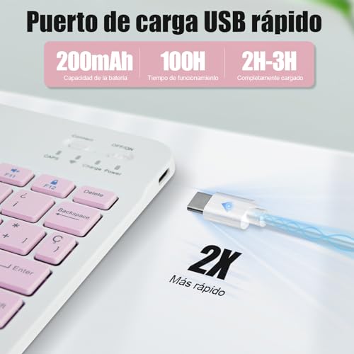 KTOITION Keyboard Case for Xiaomi Redmi Pad 2 / Redmi Pad SE 11 Inch 2023 | Detachable Magnetic Bluetooth Keyboard with Spanish Ñ, Case with Pen Holder, for Xiaomi Redmi Pad 2 11 Inch 2025 Pink