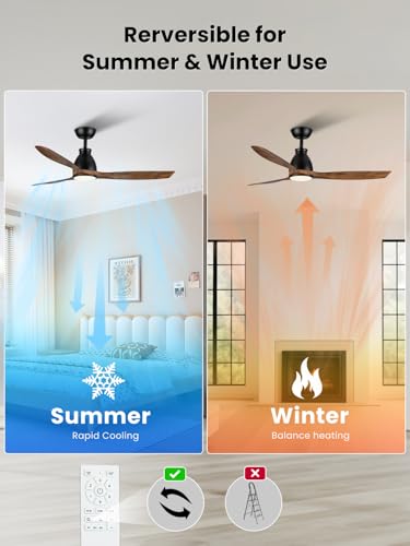 Newday DC Motor Ceiling Fan with LED Lighting Remote Control Quiet, 132 cm Ceiling Fan Woody with Lamp, Ceiling Fans with Light Dimmable, 3 ABS Blades for Bedroom, Living Room