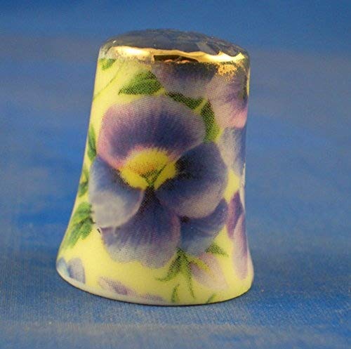 Porcelain China Collectable Thimble - Chintz Design Pansy on Yellow Floral with Free Gift Box