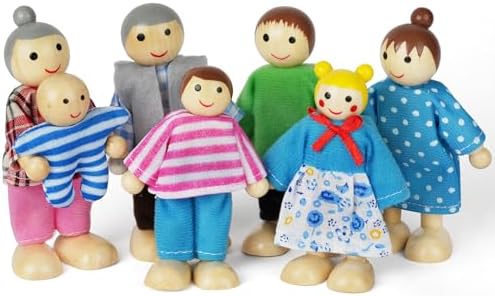 Aolso Wooden Family Dolls Playset of 7 People, Wooden Figures Set for ...