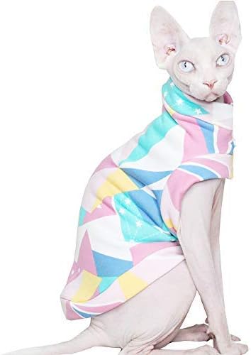 Khemn LUXURY丨HANDMADE丨Coloful-Triangle Cat Sweater with Thick Flannel-Best for Hairless Cat (L)