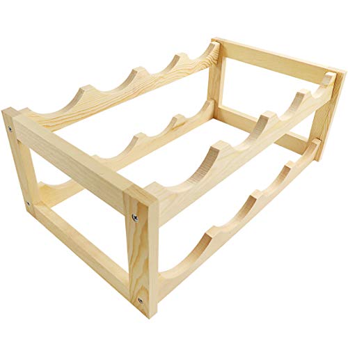 LadyRosian 8 Bottles Wine Rack 2 Tier Nature Bamboo Wine Display Rack,Free Standing and Countertop Wine Storage Shelf