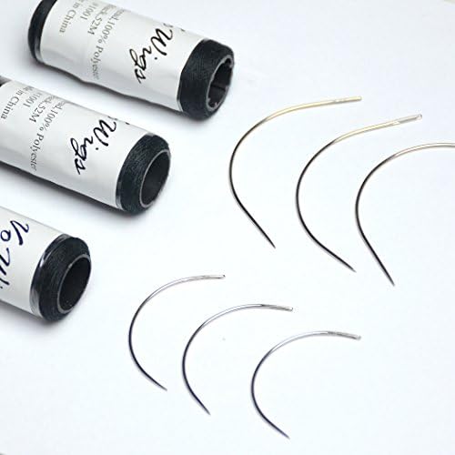 VoWigs Weaving Combo,3pcs Black Thread,3pcs 90mm Large C Shape Needles and 3pcs 60mm Small Needles,Total 9pcs (3pcs Thread,3pcs L and 3pcs S Needles)