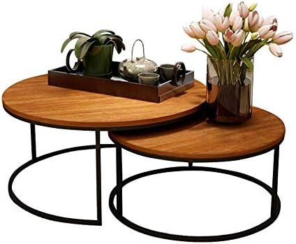 Nesting Coffees Tables Wooden Desktop Retro Furniture Decor Round Stand Coffee Tea Table for Living Room or Office 2 Nest of Coffee Table Sets,Wood 7045cm