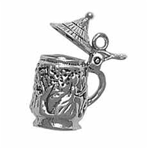 Sterling Silver 3D Kitchen Tankard Round Or German Beer Stein Charm With Detailed Lid Openable