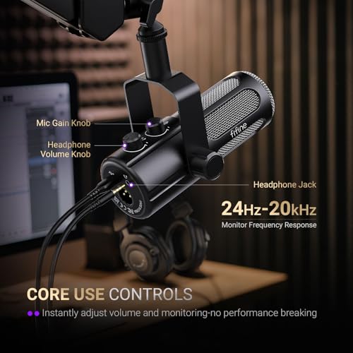 FIFINE USB/XLR Dynamic Microphone for Vocal, Podcasts, Streaming, Recording, Broadcasting, Studio Microphone with Mute Button, Headphone Jack for PC/XLR Mixer -TANK6
