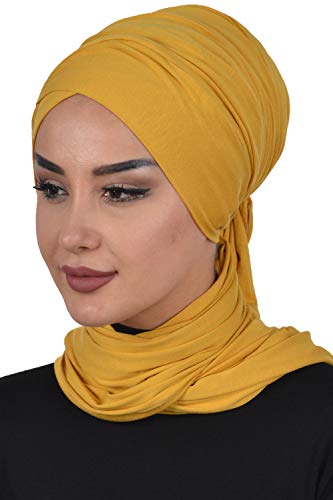 Jersey Shawl for Women Cotton Instant Modesty Turban Cap Bonnet Mustard