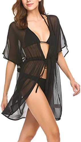 Yhlovg Women s Sexy Chiffon Swimsuit Cover Sheer Bikini Plus Blouse Black X Large