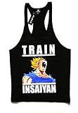 TRAIN INSAIYAN Singlet Stringer Vest Bodybuilding, ZYZZ YBack Racerback DBZ - Blue - X-Large