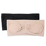 Fruit of the Loom Girls' Big Girls' Seamless Bandeau 2 Pack, Black/Sand, 30