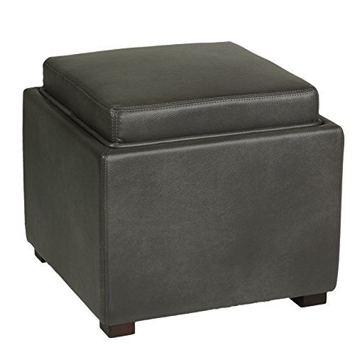 Cortesi Home Mavi Grey Top Tray Storage Cube Ottoman in