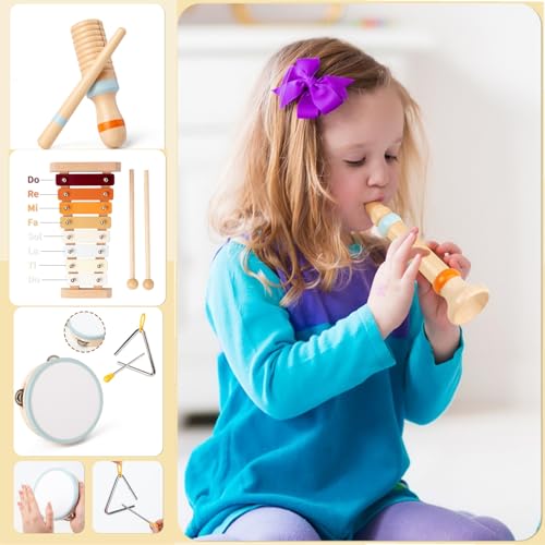AM ANNA Toddler Musical Instruments, Montessori Toys for 1 year old, Musical toys for Toddlers 1-3 with Modern Boho Xylophone for Kids ,Natural Wooden Percussion Instruments Toy for Boys and Girls