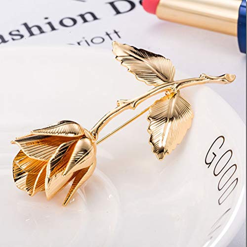 FENICAL Golden Rose Brooch Pins Metal Breastpin Flower Pin Chest Decoration for Women Girls