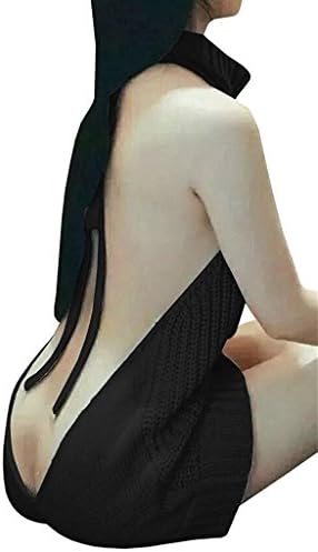 SXG Women's Sexy Sweater Size S-XL Tied Pullover Backless Jumper Open Back Anime Cosplay Sweater Black