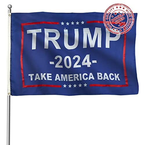 Trump 2024 Flag Double Sided 3x5 Take American Back Save America Double Sided 3ply High Quilty Polyester Anti-UV Fading Donald Trump 2024 Flag 2 Brass Grommets 4 Rows Stitched Suitable for Indoor and Outdoor