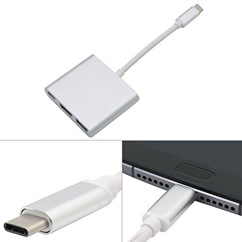 Stebcece 1pc 3 IN 1 USB 3.1 TypeC to USB-C 4K USB3.0 Hub HDMI Charging Port Adapter Cable