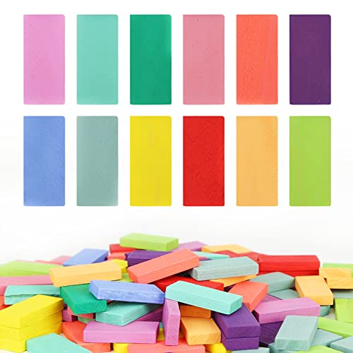 MCPINKY 360PCS Super Domino Blocks, 12 Colors Bulk Dominoes Wooden Domino Blocks Colored Dominoes Building Block Tile Game Racing Educational Toy for Kids Birthday Party Favor