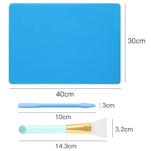 2 Pack Silicone Sheet for Crafts, Jewelry Casting Molds Mat, Including 2 Pieces Silicone Stir Sticks, Silicone Brushes and Non-Stick Silicone Sheet for Making Craft Glitter Tumblers