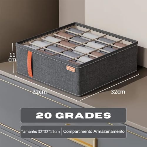 Caixa Organizadora de Gavetas com 20 Divisórias para Meias, Cuecas, Calcinhas, Roupas Íntimas, Gravatas e Acessórios – Organizador Dobrável com Zíper - NRSHOP