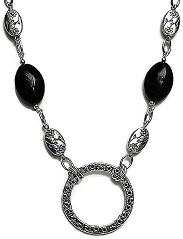 SpeclaceLanyard Necklace with Lobser Clasp Travel for Cruise Card Work Key Teacher Chain Silver Tone Black