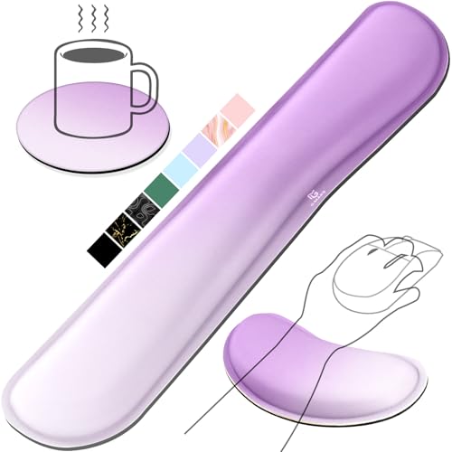 Reposamuñecas Teclado y Ratón, Reposa Muñecas Espuma con Memoria para Teclado Ergonómico Sedoso, Reposamuñecas Mouse Pad para Alivio del Dolor, Gaming Gamer Oficina, Degradado de Púrpura