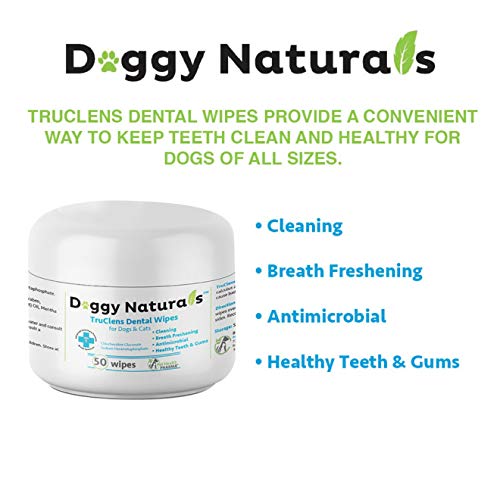 Dental Wipes for Dogs and Cats with Chlorhexidine and Sodium Hexametaphosphate That Helps Remove Plaque Tartar Buildup Calculus, Bad Breath,Tooth Decay & Gingivitis (50 Wipe) Made in USA TruClens