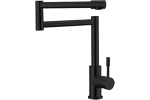 Lavish K130 Matte Black Deck Mounted Pot Filler Faucet – with Double Joints, 360° Rotating Retractable Arm, Single Handle, Co