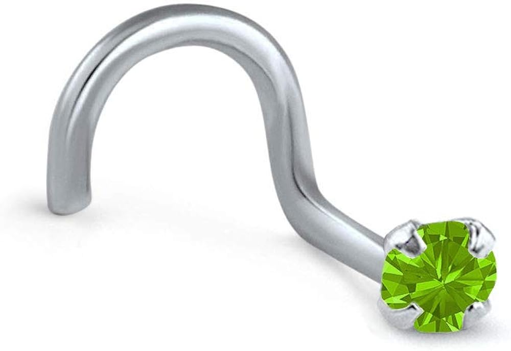 316L Surgical Steel Right Nostril Screw Nose Ring 3mm Round Stone Light